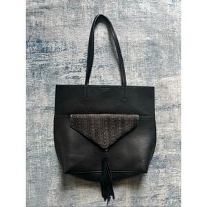 Black Tote Bag with Woven Accent and Tassel